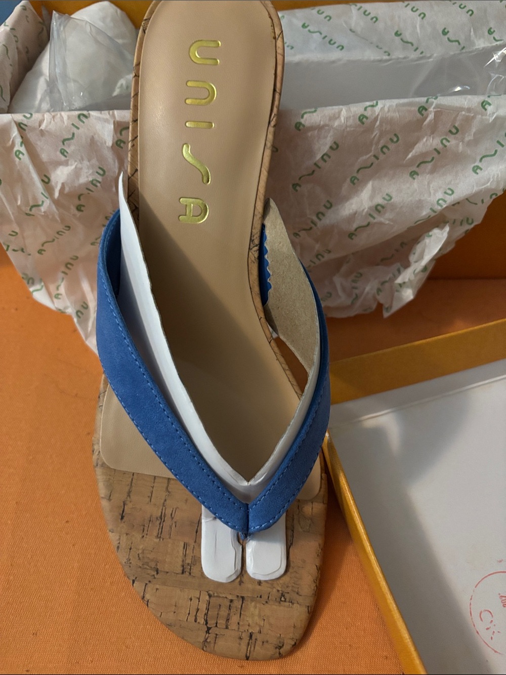 Unisa Blue Cork-Effect Thong Sandal